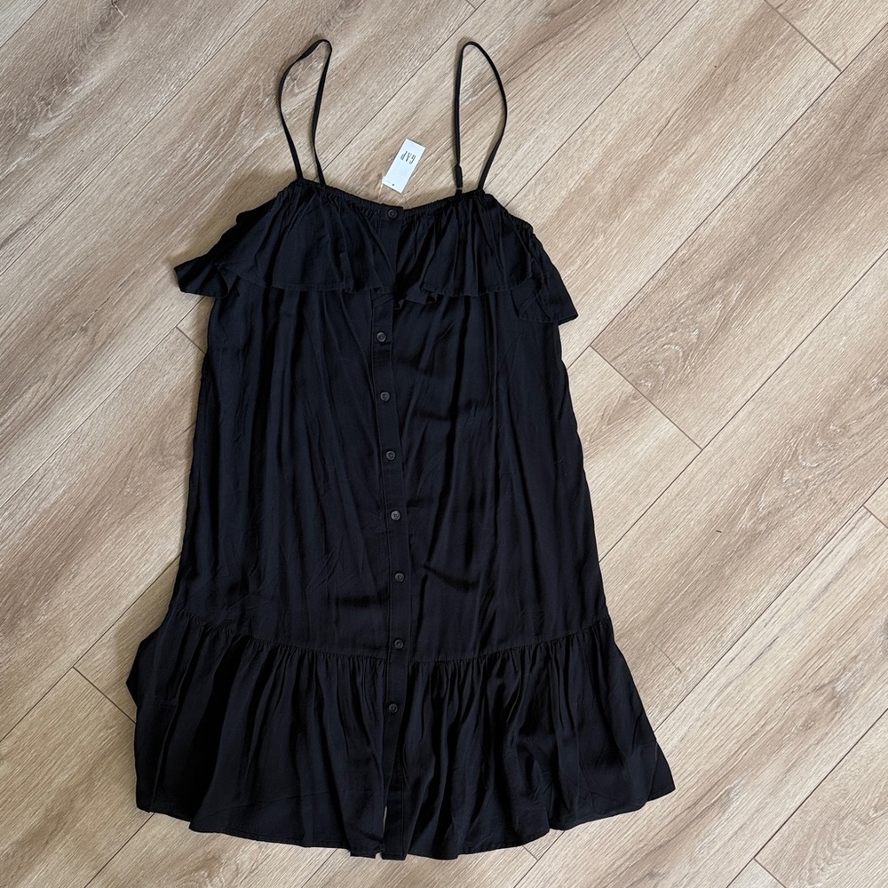 GAP Black Ruffle Button-Front Cami Dress.  NWT